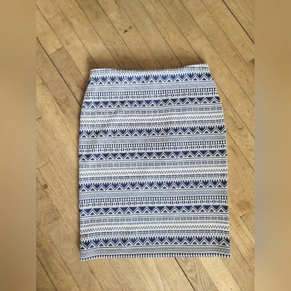 RD Style - Adele Textured Pencil Skirt, Navy and White, Size Medium
